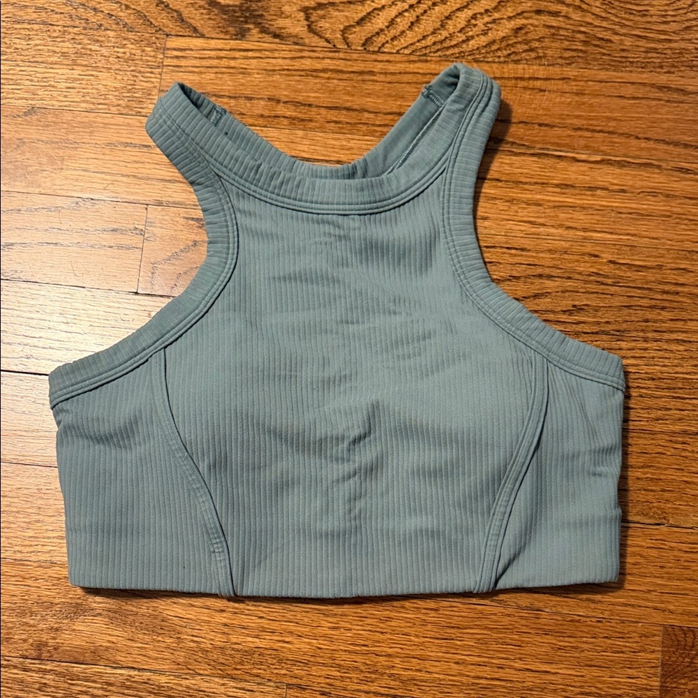 lululemon athletica Ribbed High-Neck Sports Bra in Slate Green